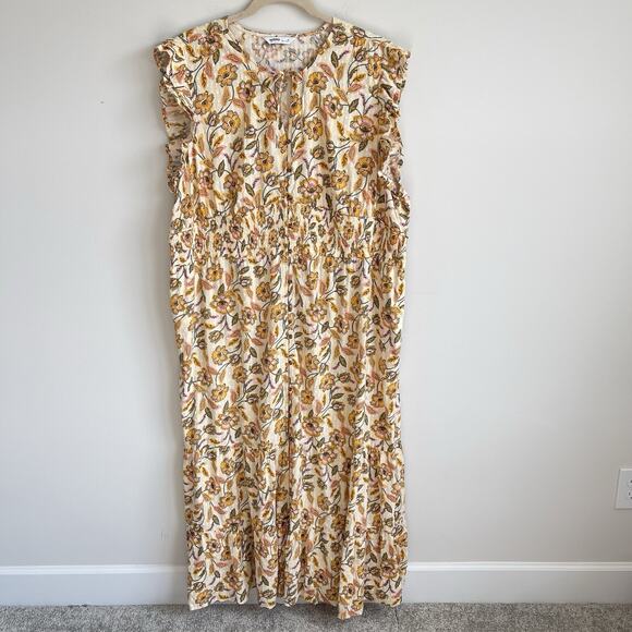 Sonoma Plus Size 4X Floral Maxi Dress Button Front Smocked Waist Swiss Dot - Picture 1 of 15